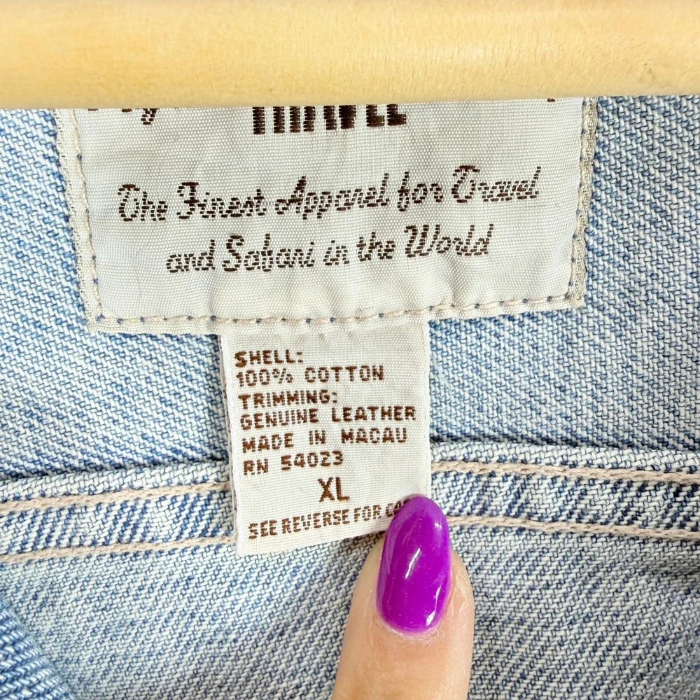Vintage 80s Banana Republic‎ Adventure Outfitters Denim Jacket Leather Collar XL